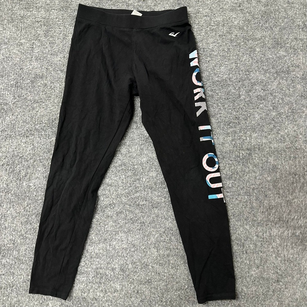Everlast Leggings Womens Size M Black Work It Out Graphic Athletic Stretch Pants